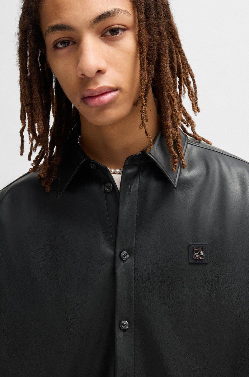 Hugo Boss Camisa Oversize Fit De Piel Sintética Con Logo Apilado