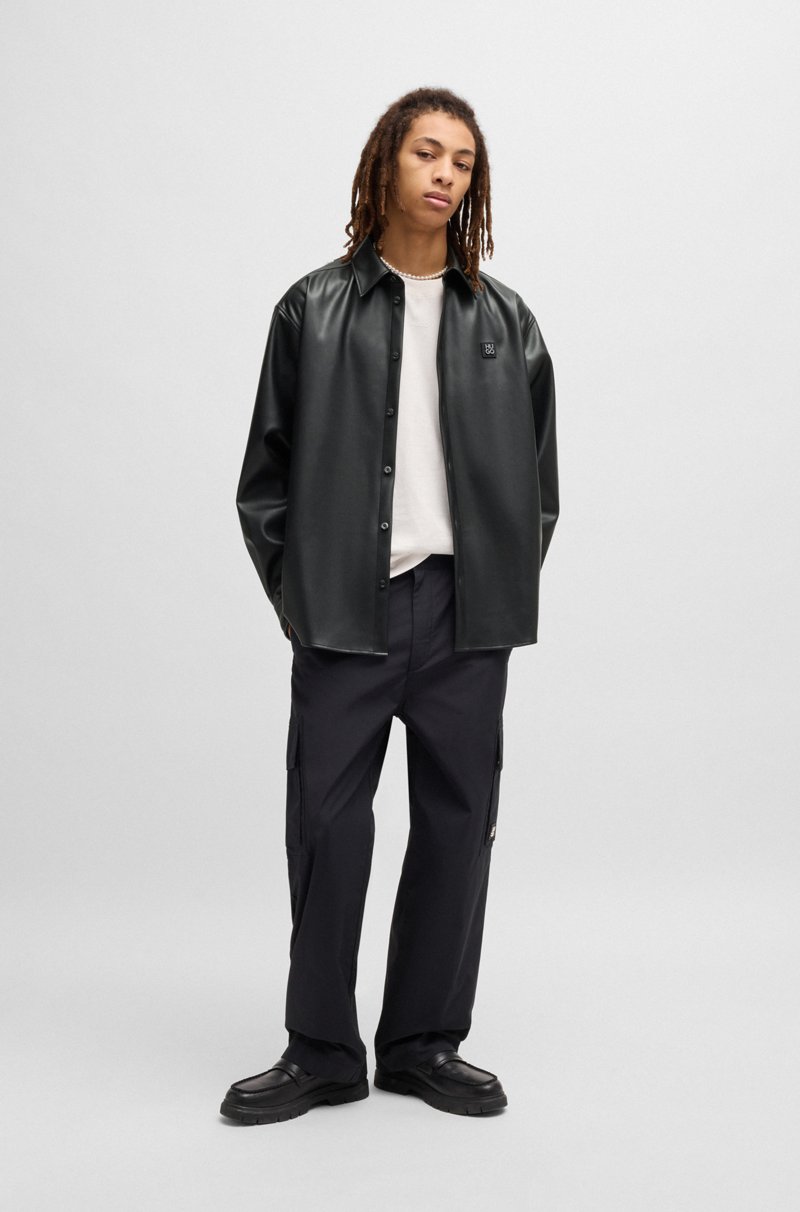Hugo Boss Camisa Oversize Fit De Piel Sintética Con Logo Apilado
