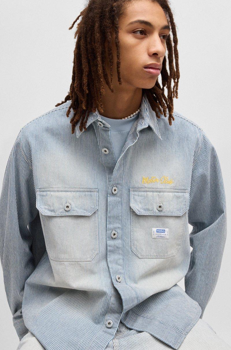 Hugo Boss Camisa Oversize Fit En Denim Lavado A Rayas