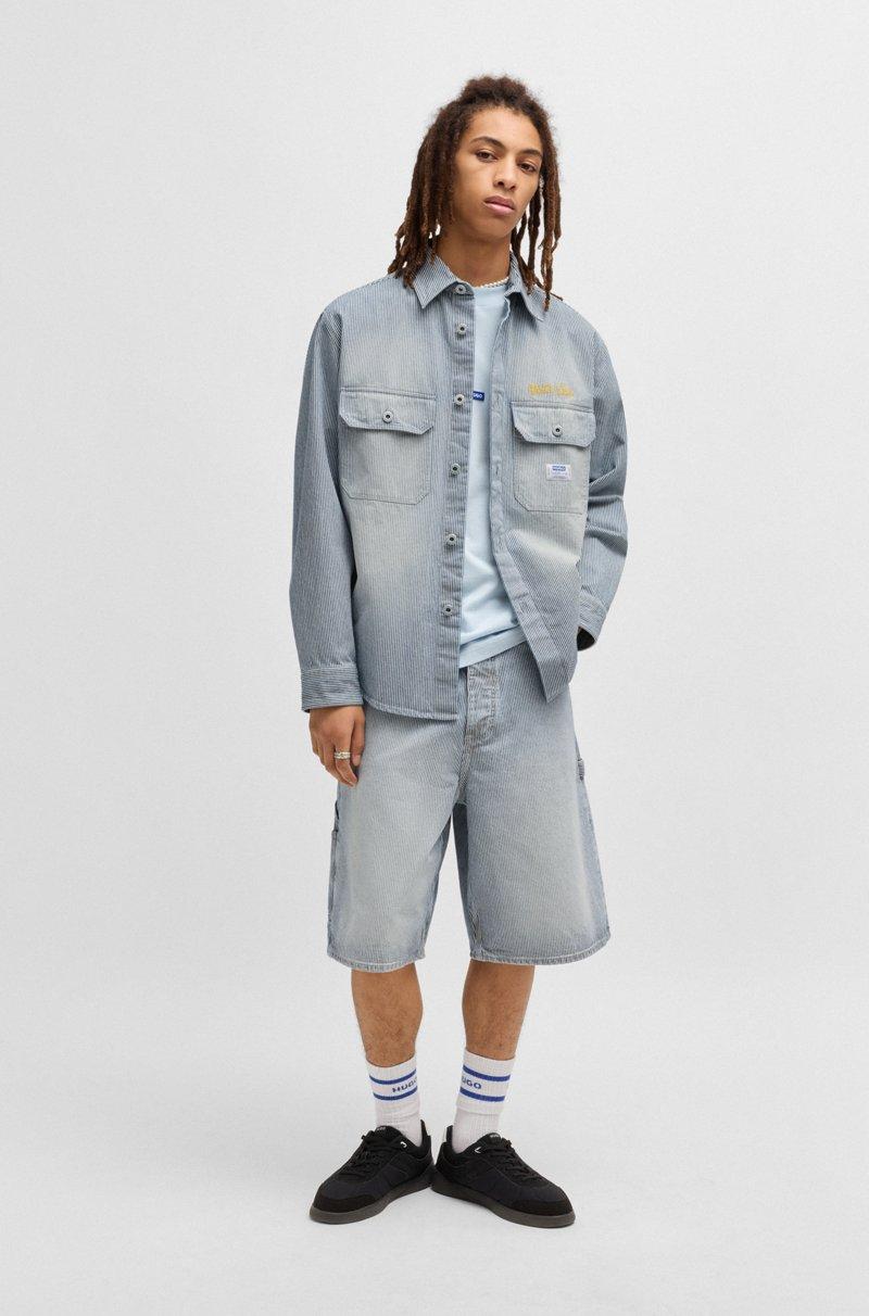 Hugo Boss Camisa Oversize Fit En Denim Lavado A Rayas