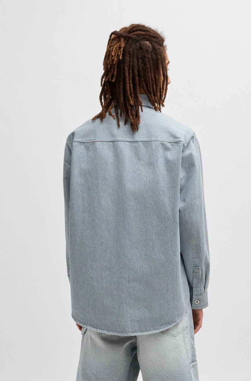 Hugo Boss Camisa Oversize Fit En Denim Lavado A Rayas