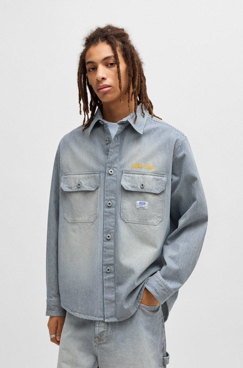 Hugo Boss Camisa oversize fit en denim lavado a rayas