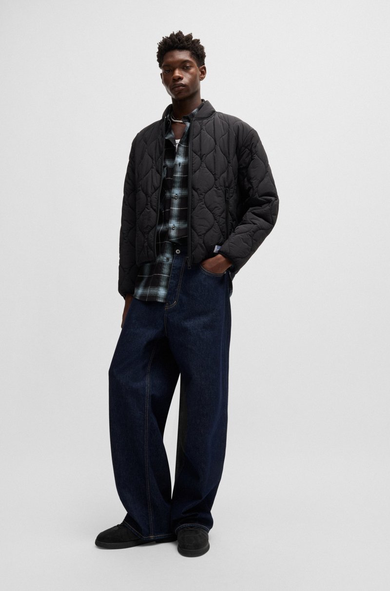 Hugo Boss Camisa Oversize Fit En Franela De Algodón A Cuadros