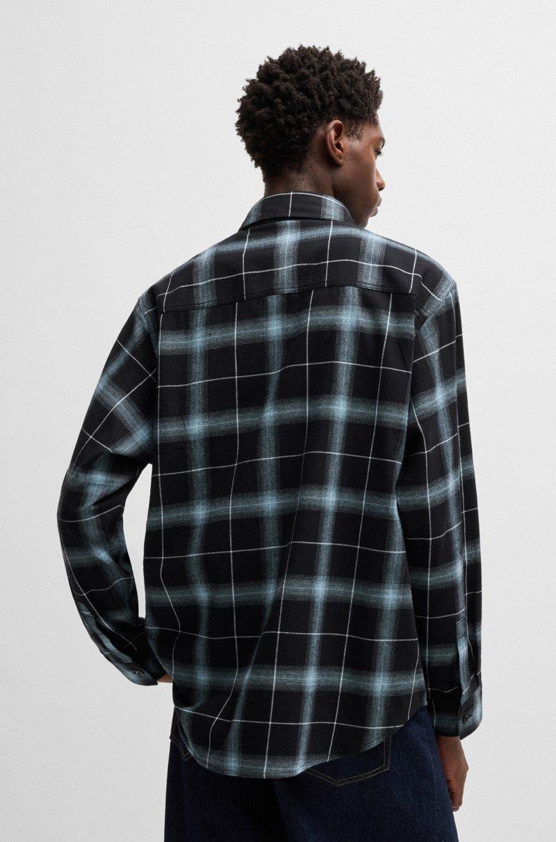 Hugo Boss Camisa Oversize Fit En Franela De Algodón A Cuadros