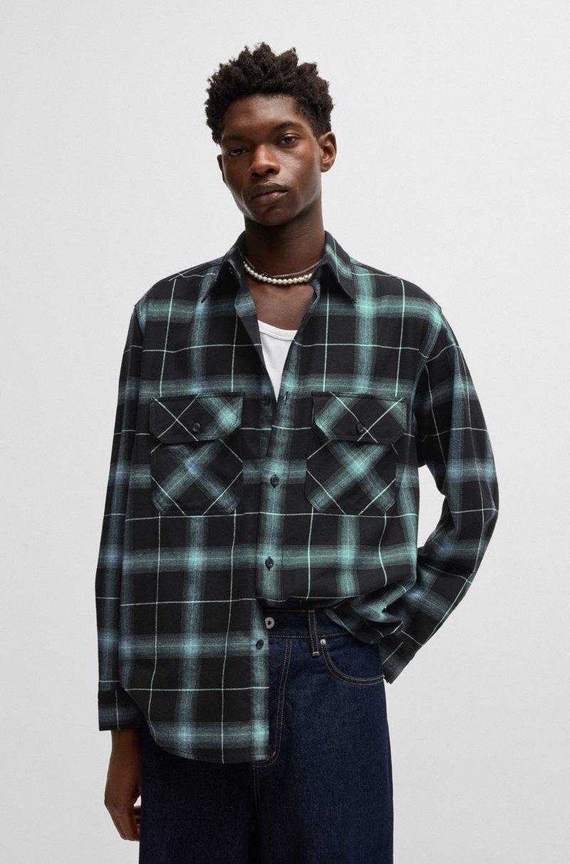 Hugo Boss Camisa oversize fit en franela de algodón a cuadros