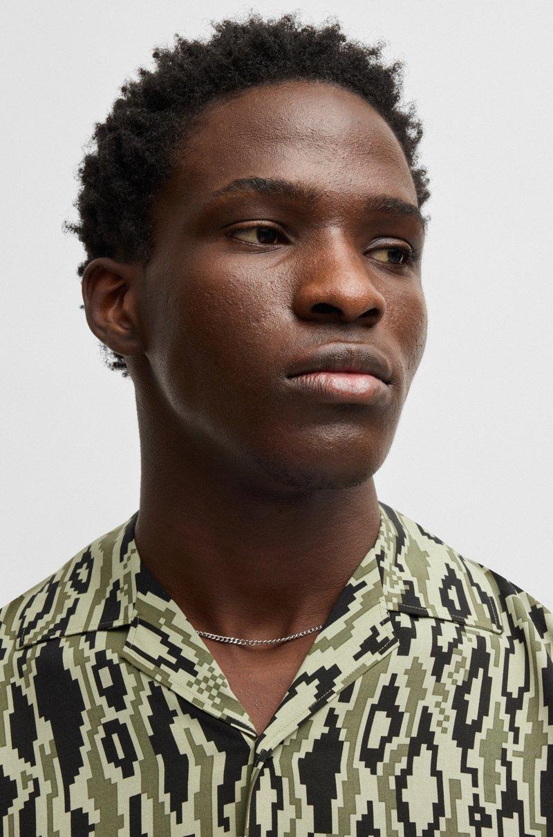 Hugo Boss Camisa Oversize Fit En Popelín Con Estampado De Serpiente