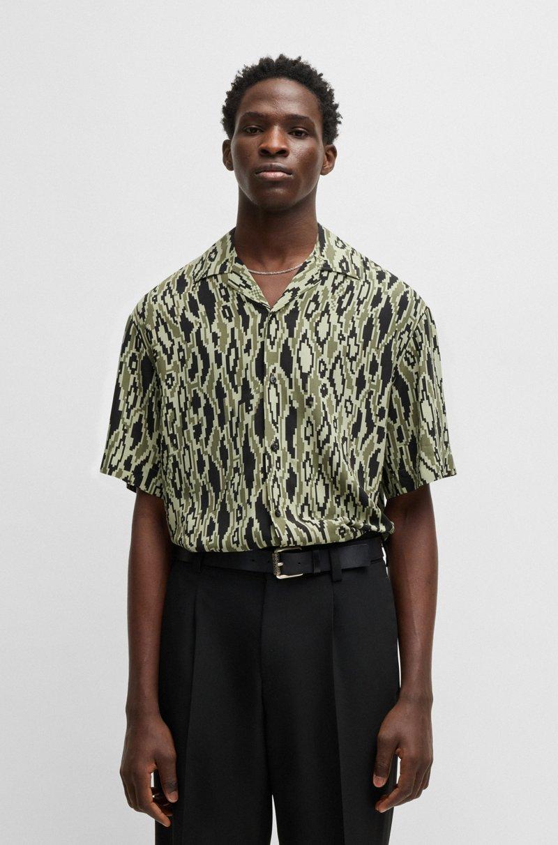 Hugo Boss Camisa Oversize Fit En Popelín Con Estampado De Serpiente