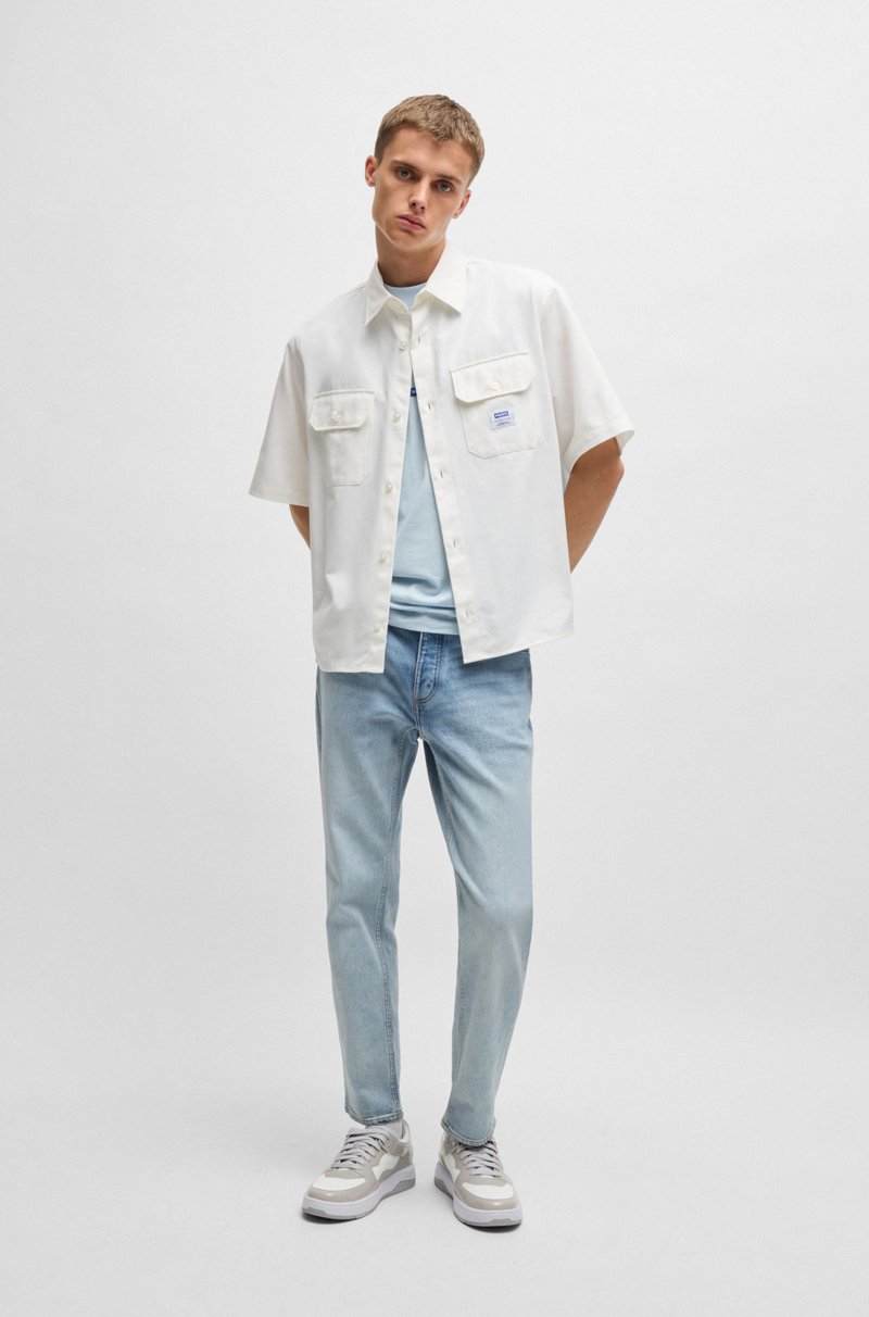 Hugo Boss Camisa Oversize Fit En Sarga De Algodón Con Parche De Logo