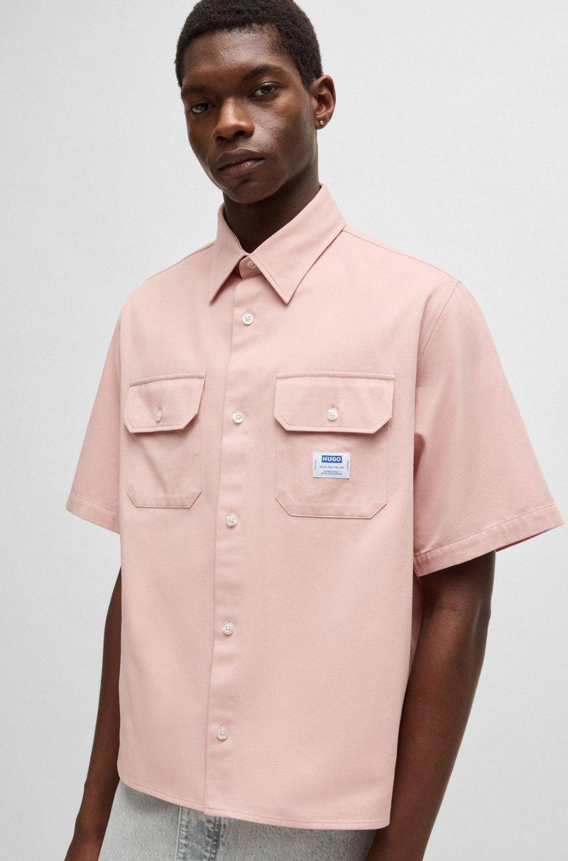 Hugo Boss Camisa Oversize Fit En Sarga De Algodón Con Parche De Logo