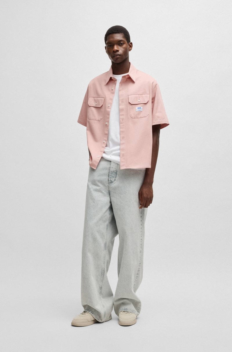 Hugo Boss Camisa Oversize Fit En Sarga De Algodón Con Parche De Logo