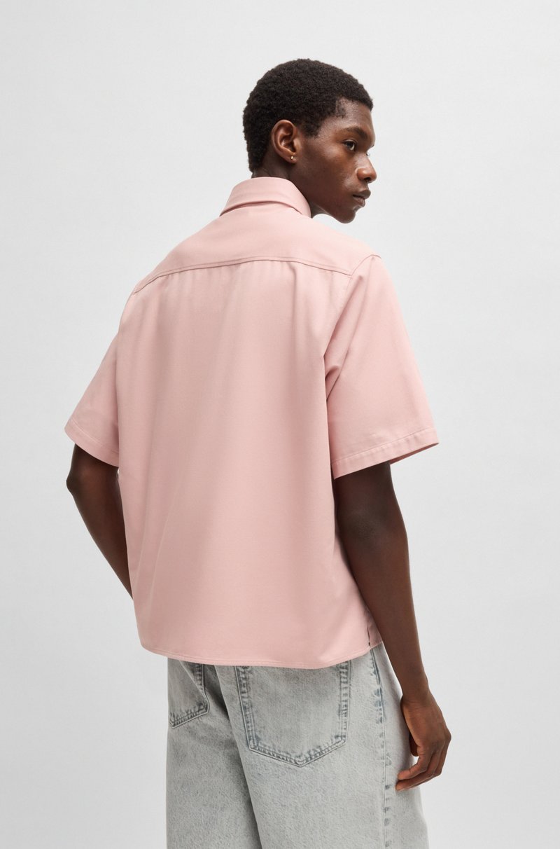 Hugo Boss Camisa Oversize Fit En Sarga De Algodón Con Parche De Logo