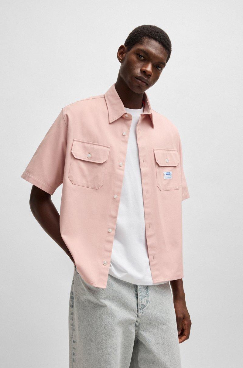 Hugo Boss Camisa oversize fit en sarga de algodón con parche de logo