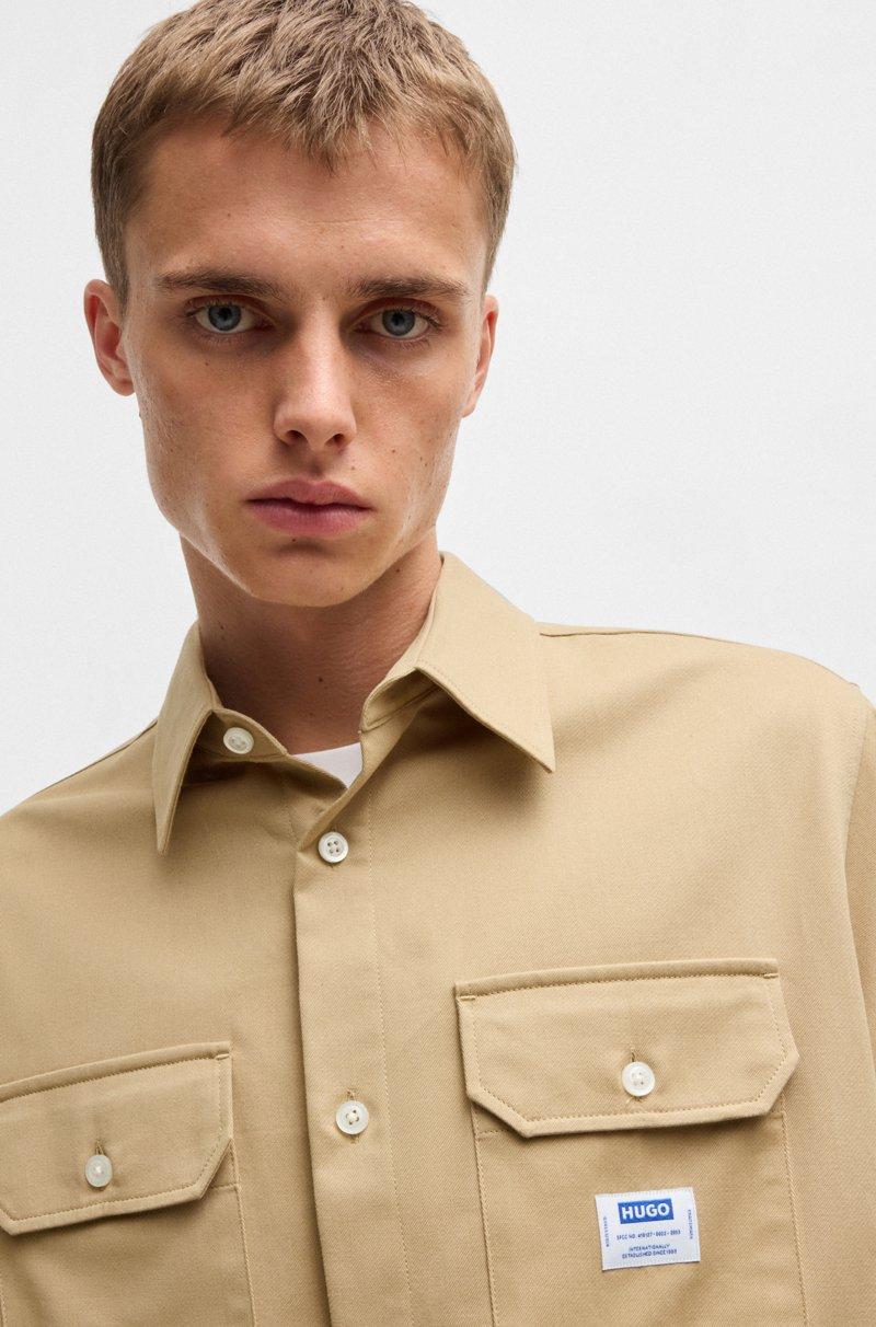 Hugo Boss Camisa Oversize Fit En Sarga De Algodón Con Parche De Logo