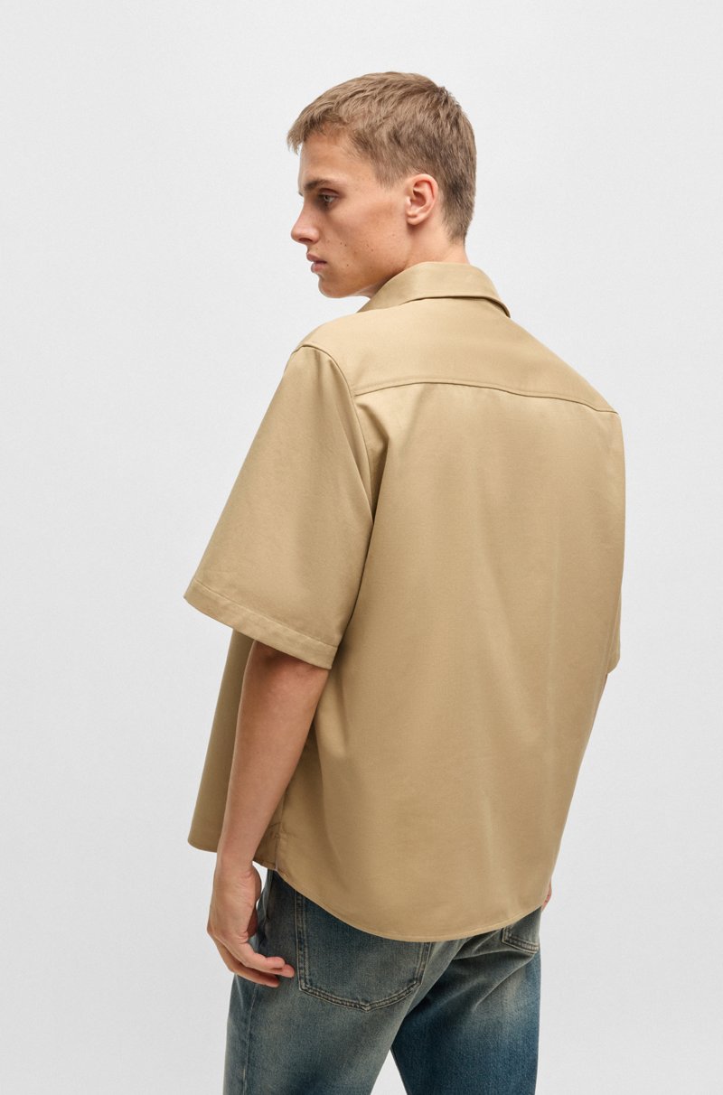 Hugo Boss Camisa Oversize Fit En Sarga De Algodón Con Parche De Logo