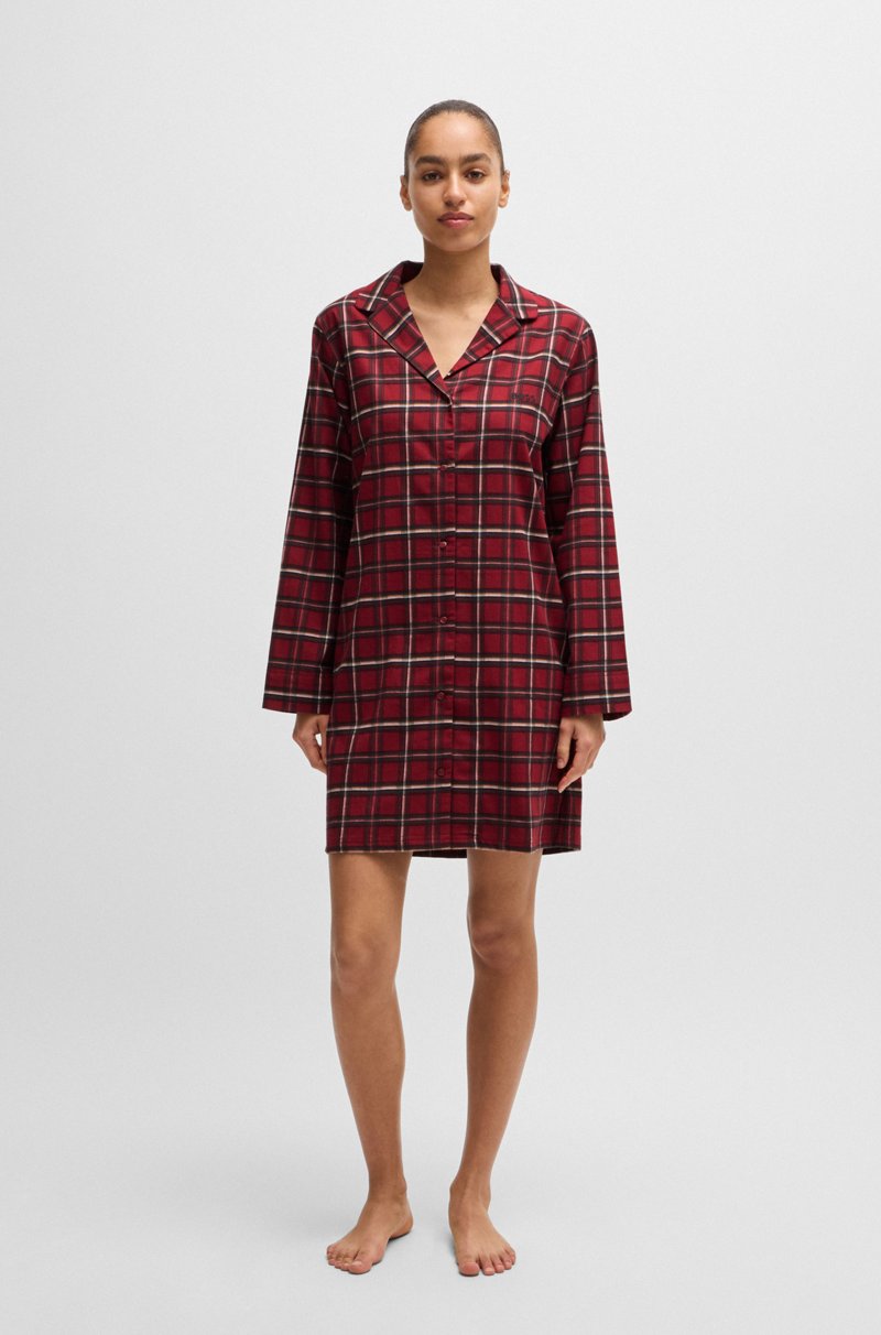 Hugo Boss Camisa Para Dormir A Cuadros En Franela De Algodón Elástico