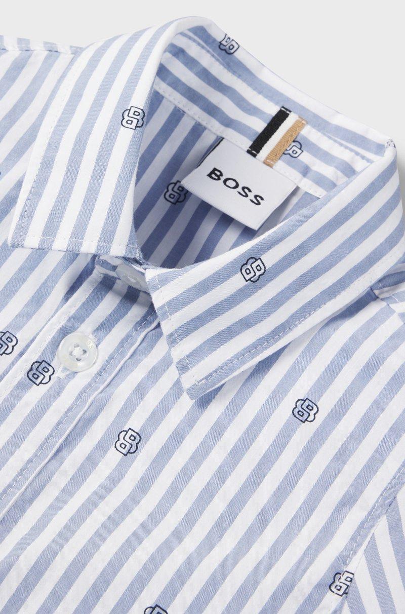 Hugo Boss Camisa Para Niños En Algodón A Rayas Con Monogramas Double B