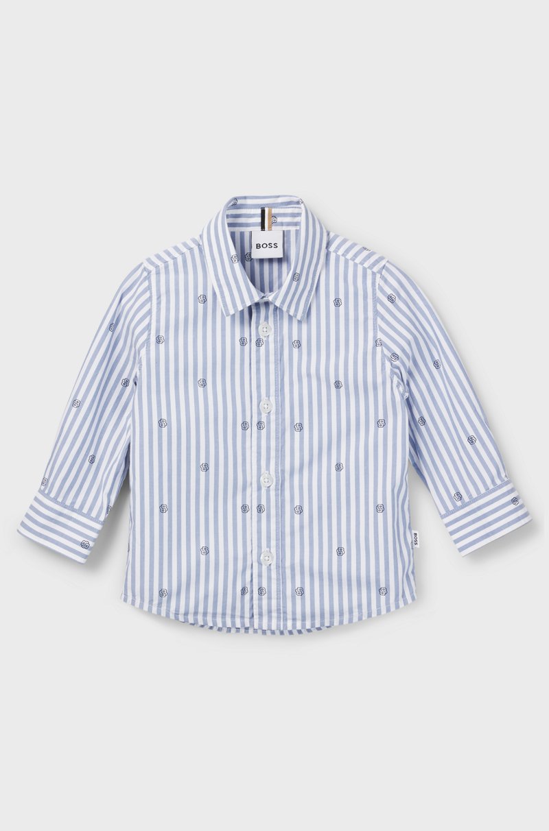 Hugo Boss Camisa Para Niños En Algodón A Rayas Con Monogramas Double B