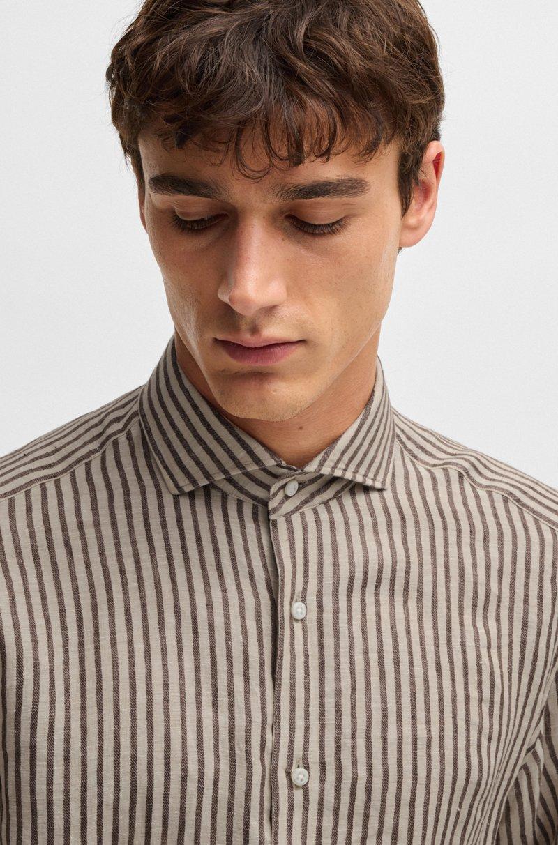 Hugo Boss Camisa Regular Fit A Rayas De Lino Hecho En Italia