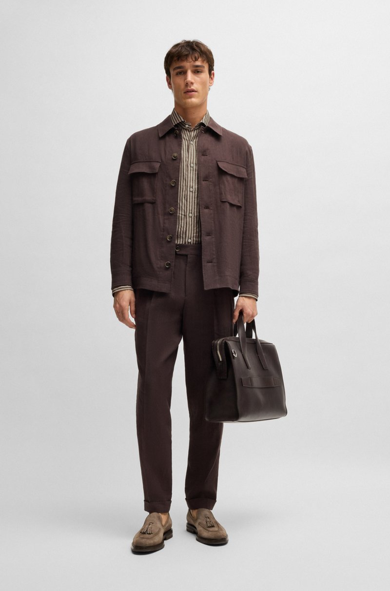 Hugo Boss Camisa Regular Fit A Rayas De Lino Hecho En Italia
