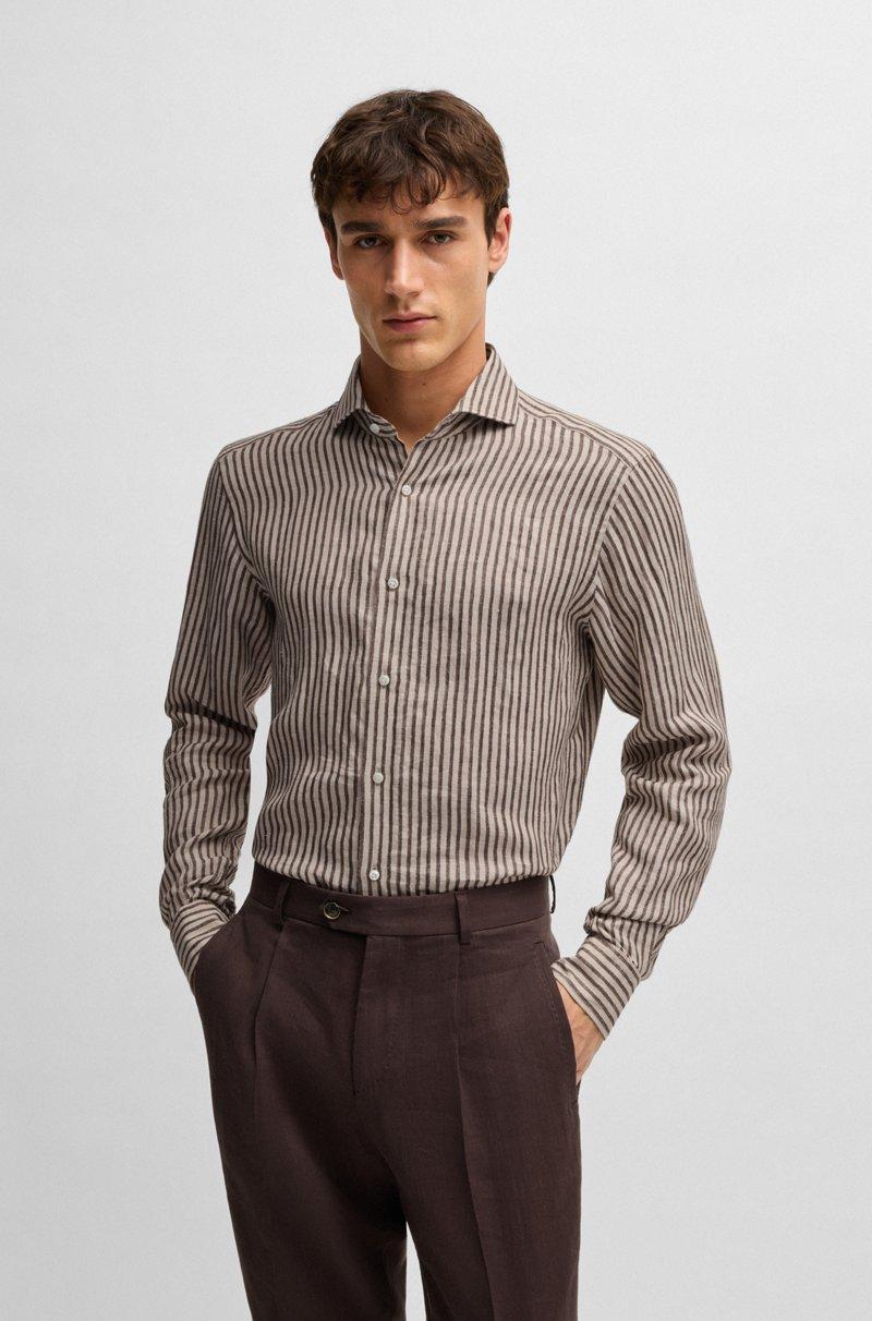 Hugo Boss Camisa regular fit a rayas de lino hecho en Italia