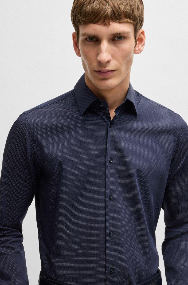 Hugo Boss Camisa Regular Fit De Algodón Elástico Con Microestampado