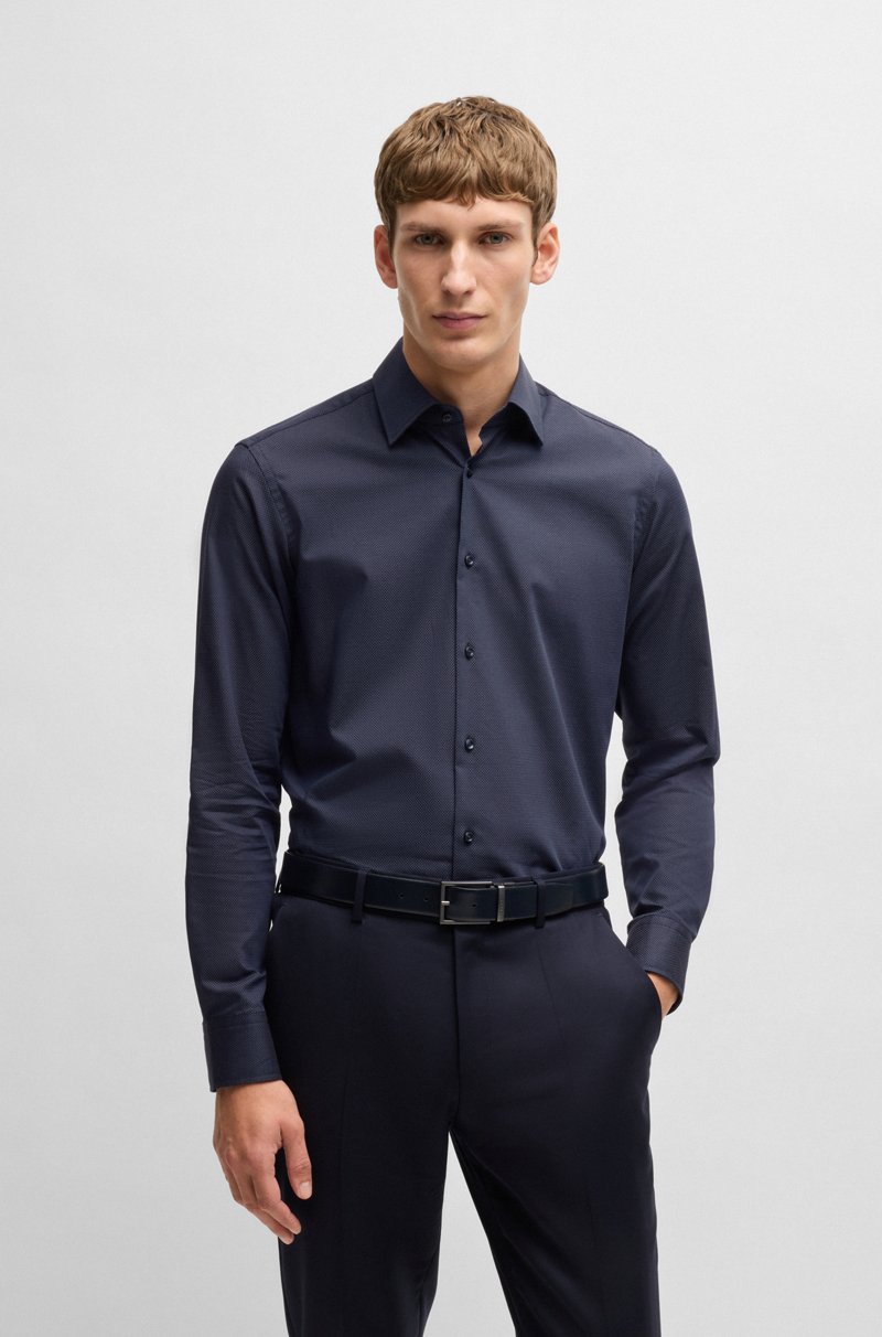 Hugo Boss Camisa Regular Fit De Algodón Elástico Con Microestampado