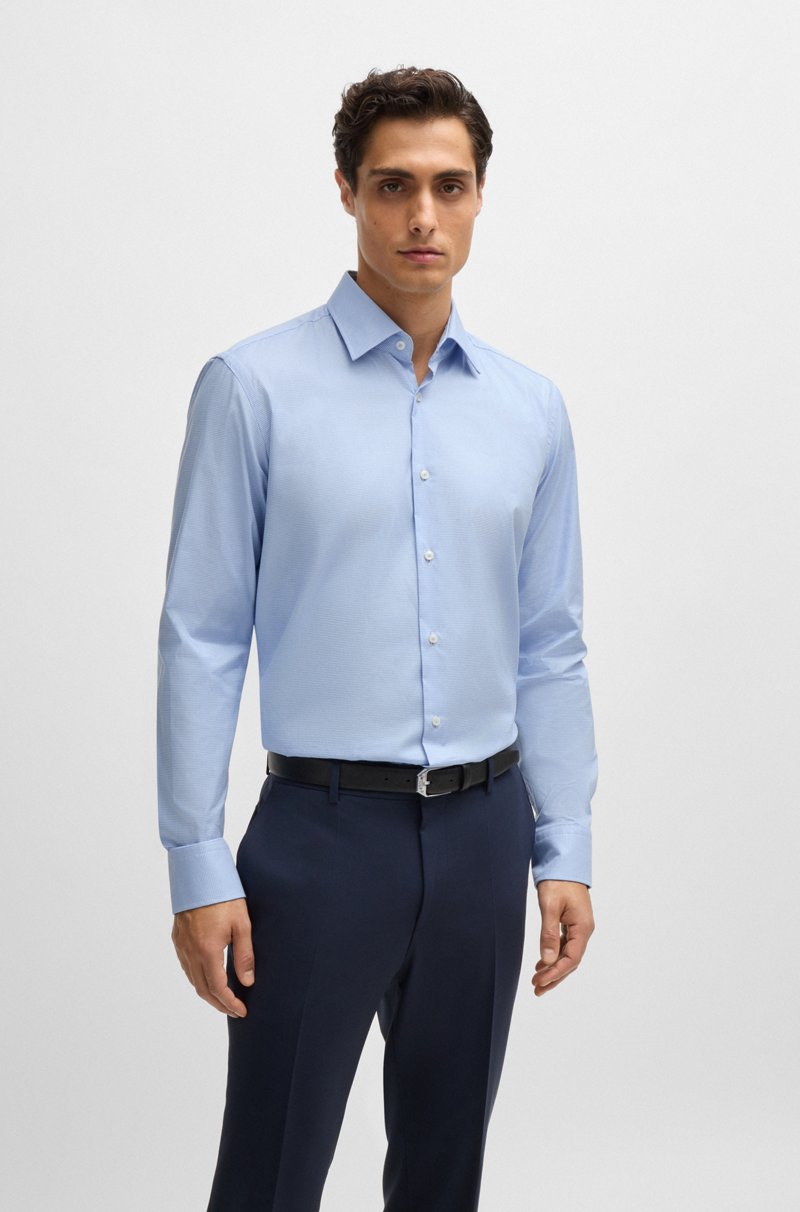 Hugo Boss Camisa regular fit en algodón elástico de planchado fácil con motivo pepita