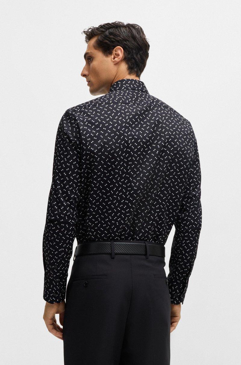 Hugo Boss Camisa Regular Fit En Algodón Elástico Estampado