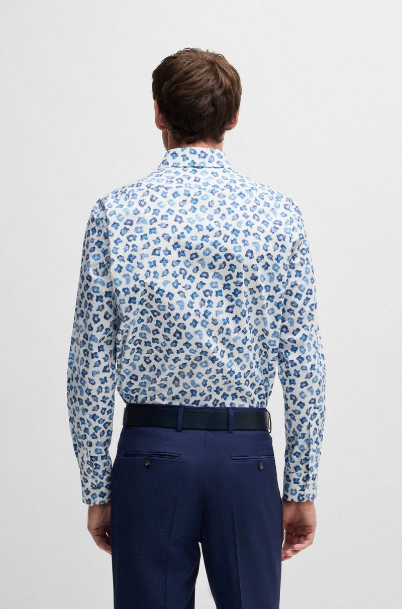 Hugo Boss Camisa Regular Fit En Popelín De Algodón Elástico Con Estampado Floral