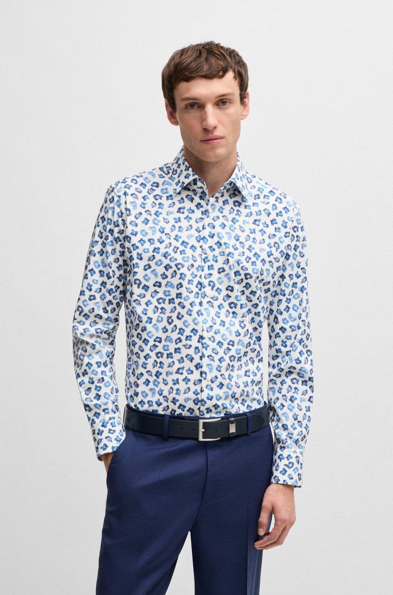 Hugo Boss Camisa regular fit en popelín de algodón elástico con estampado floral