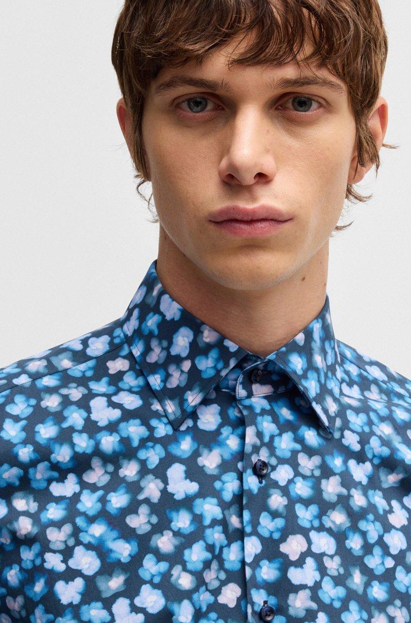 Hugo Boss Camisa Regular Fit En Popelín De Algodón Elástico Con Estampado Floral
