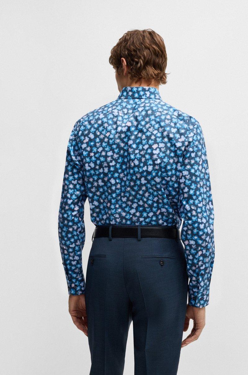 Hugo Boss Camisa Regular Fit En Popelín De Algodón Elástico Con Estampado Floral