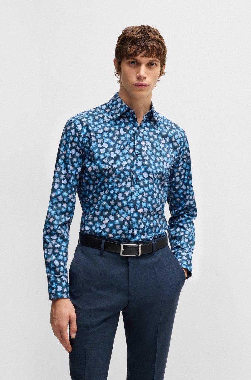 Hugo Boss Camisa regular fit en popelín de algodón elástico con estampado floral