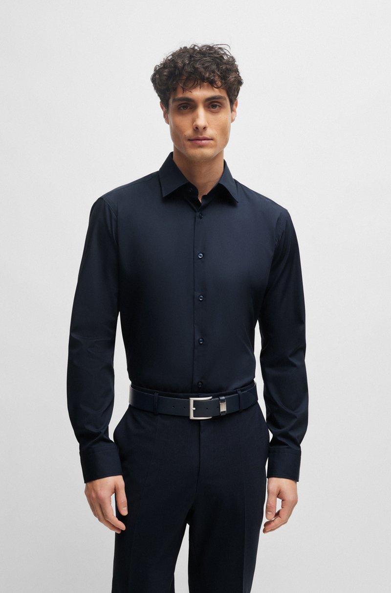 Hugo Boss Camisa regular fit en popelín de algodón elástico de planchado fácil