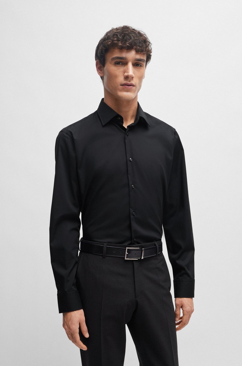 Hugo Boss Camisa regular fit en popelín de algodón elástico de planchado fácil