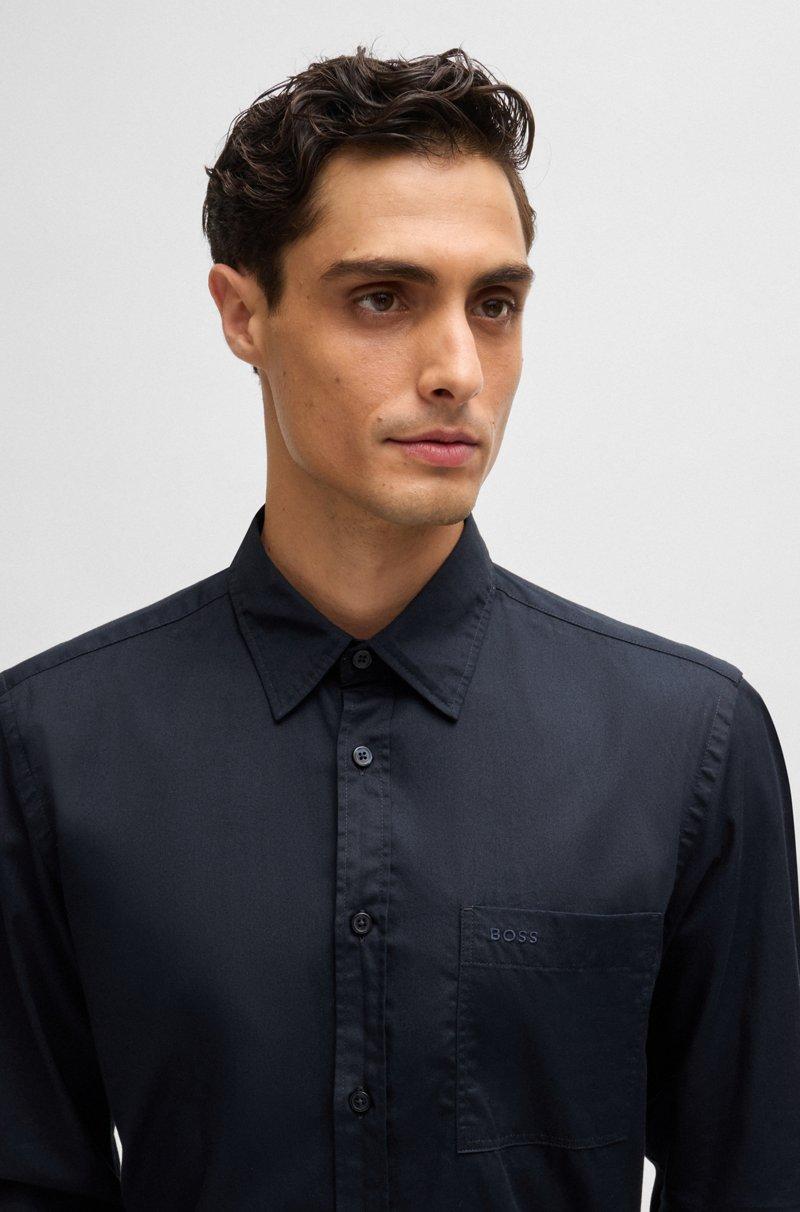 Hugo Boss Camisa Regular Fit En Sarga De Algodón Lavado