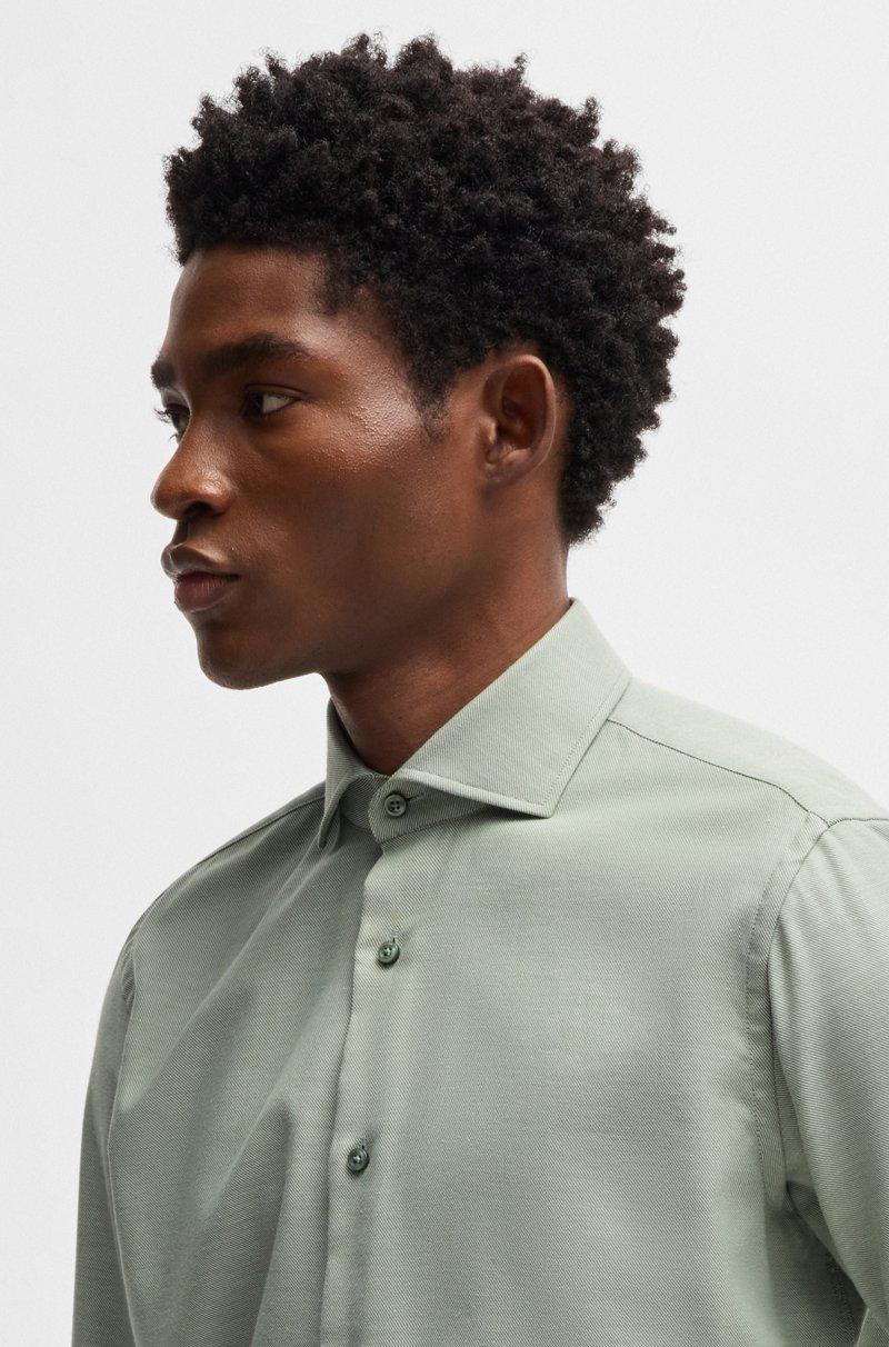 Hugo Boss Camisa Regular Fit En Sarga De Algodón Y Cashmere