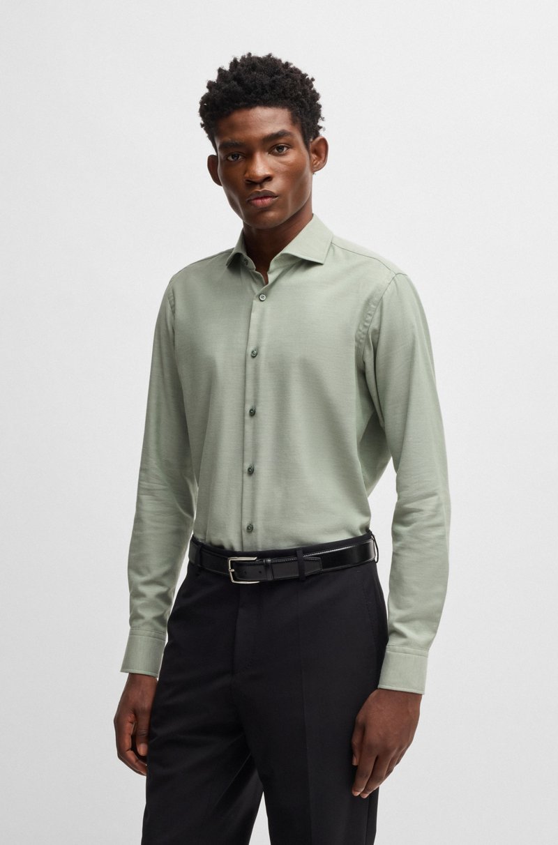 Hugo Boss Camisa regular fit en sarga de algodón y cashmere