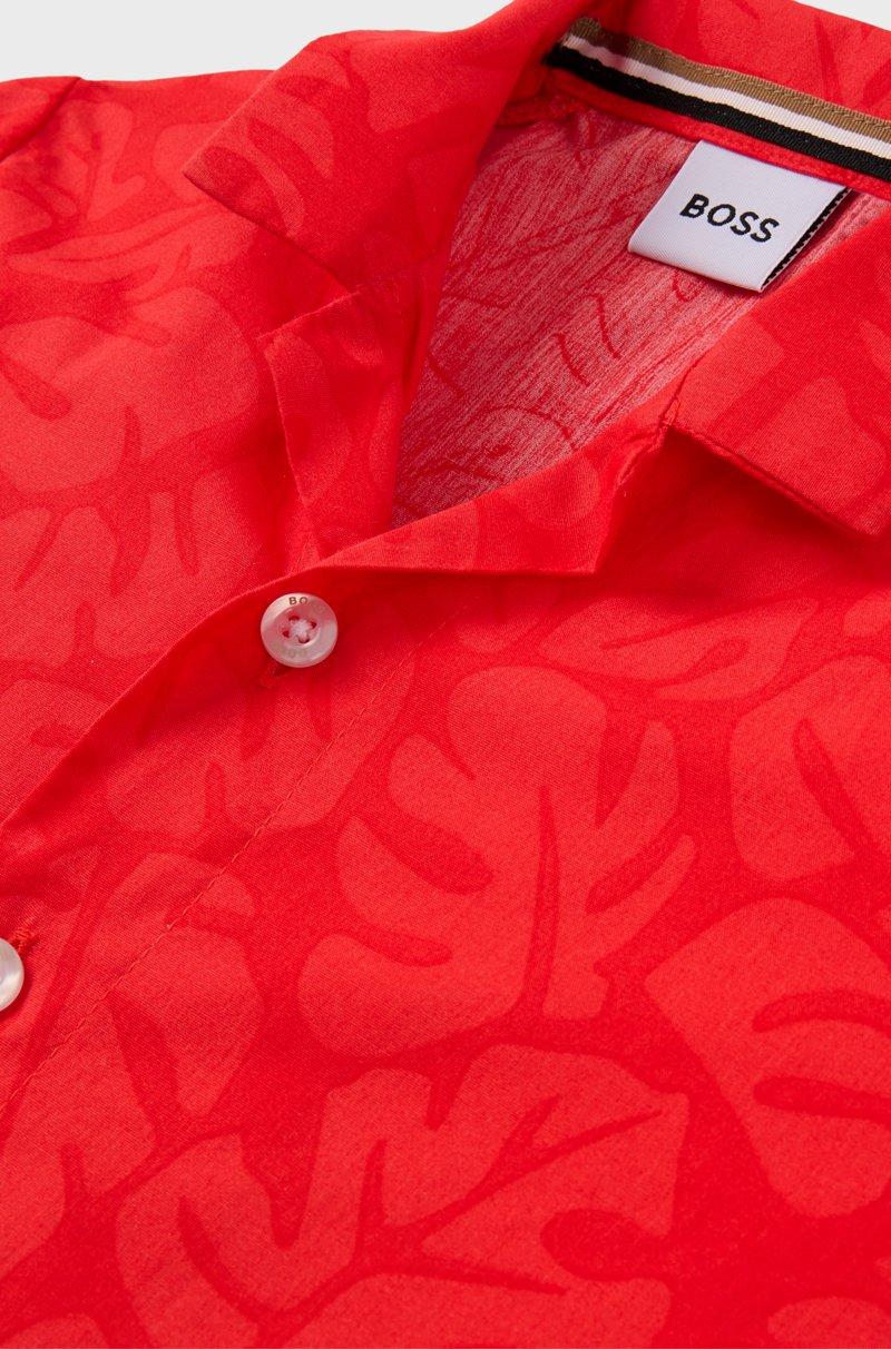 Hugo Boss Camisa Regular Fit Para Niños En Algodón Con Estampado De Hojas