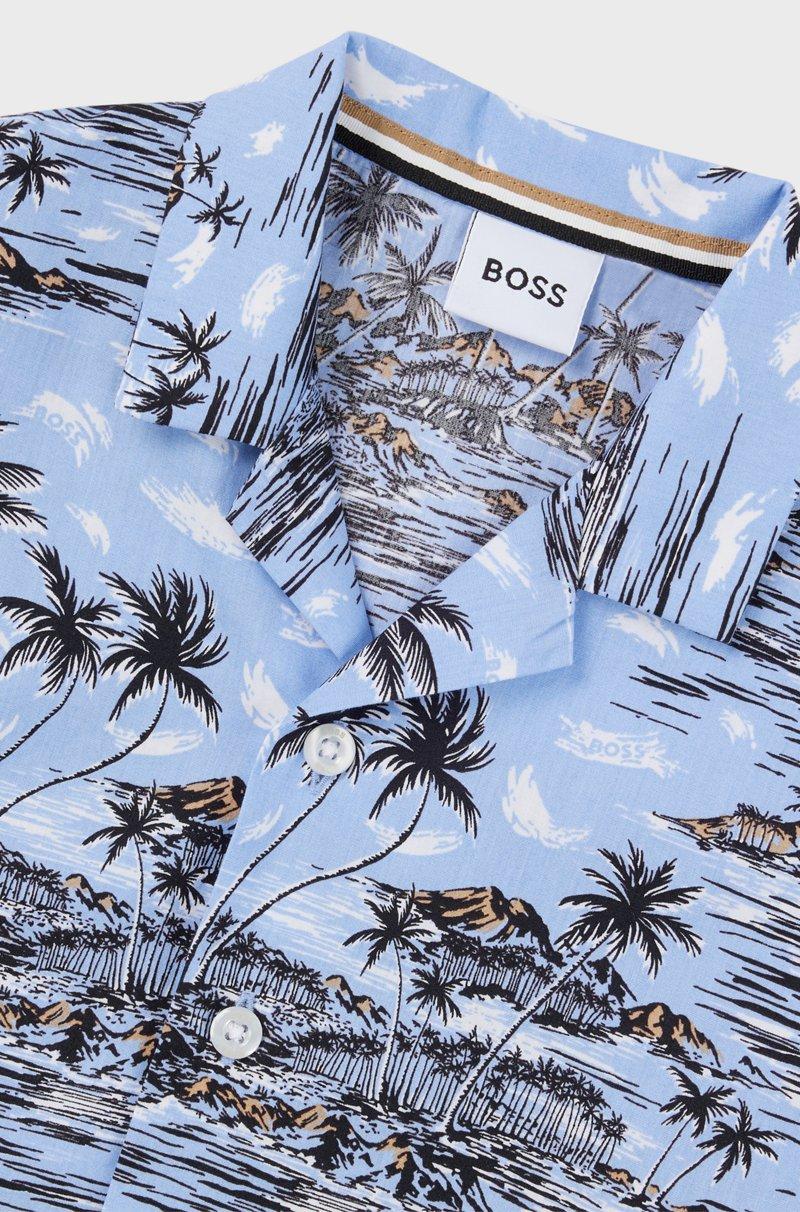 Hugo Boss Camisa Regular Fit Para Niños En Popelín De Algodón Con Estampado Tropical