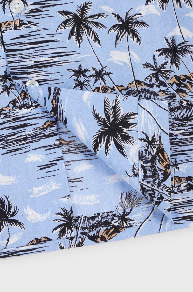 Hugo Boss Camisa Regular Fit Para Niños En Popelín De Algodón Con Estampado Tropical