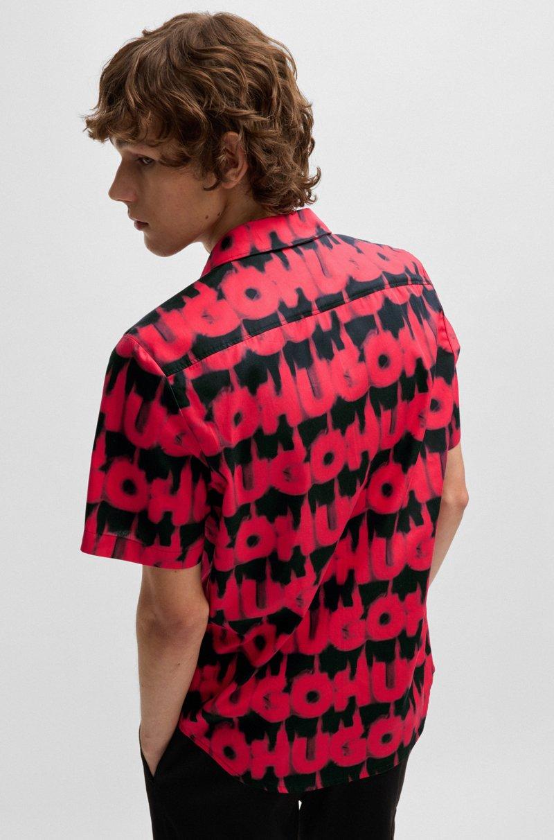 Hugo Boss Camisa Relaxed Fit De Algodón Con Logo Ahumado Estampado