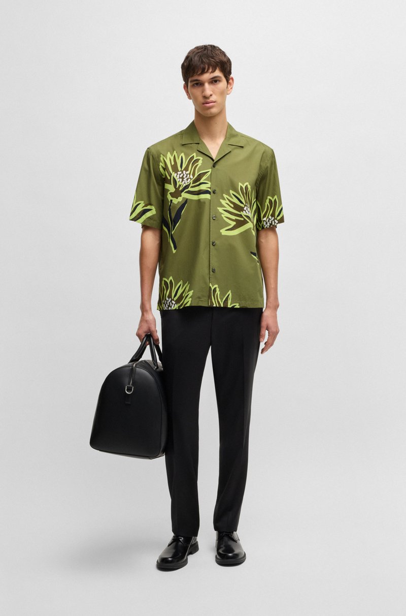 Hugo Boss Camisa Relaxed-fit De Algodón Italiano Con Estampado De Flores