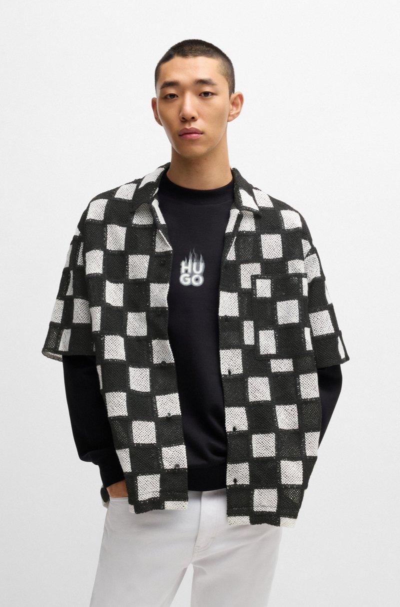 Hugo Boss Camisa relaxed fit de ganchillo con estampado a cuadros