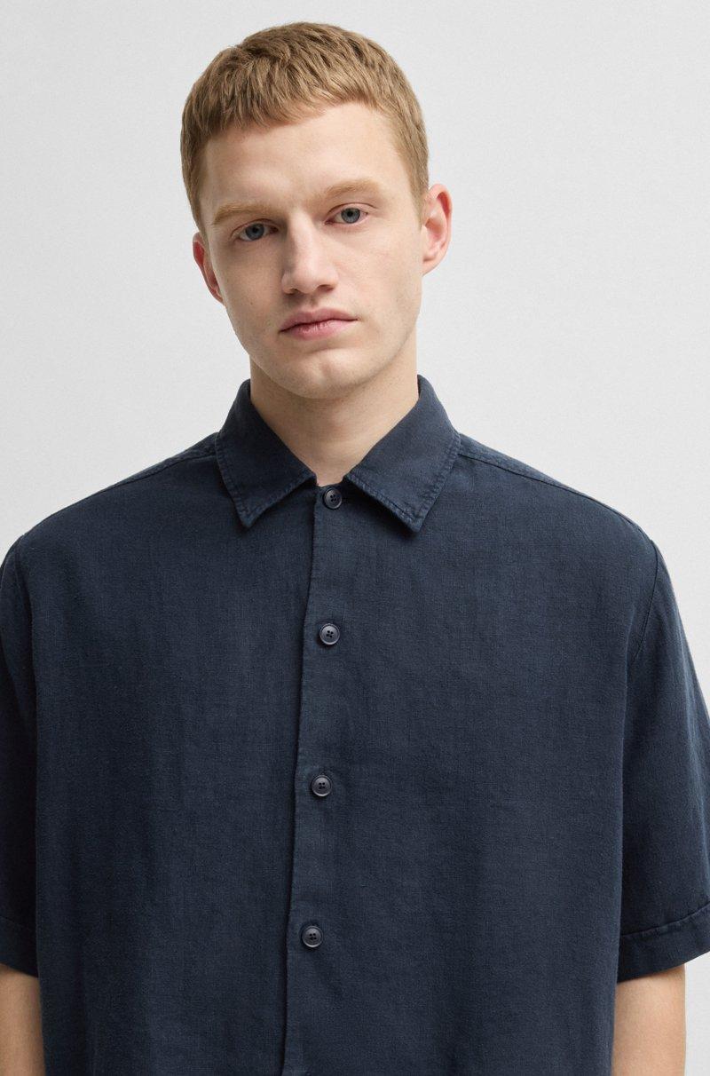 Hugo Boss Camisa Relaxed Fit De Lino Con Costuras Tonales