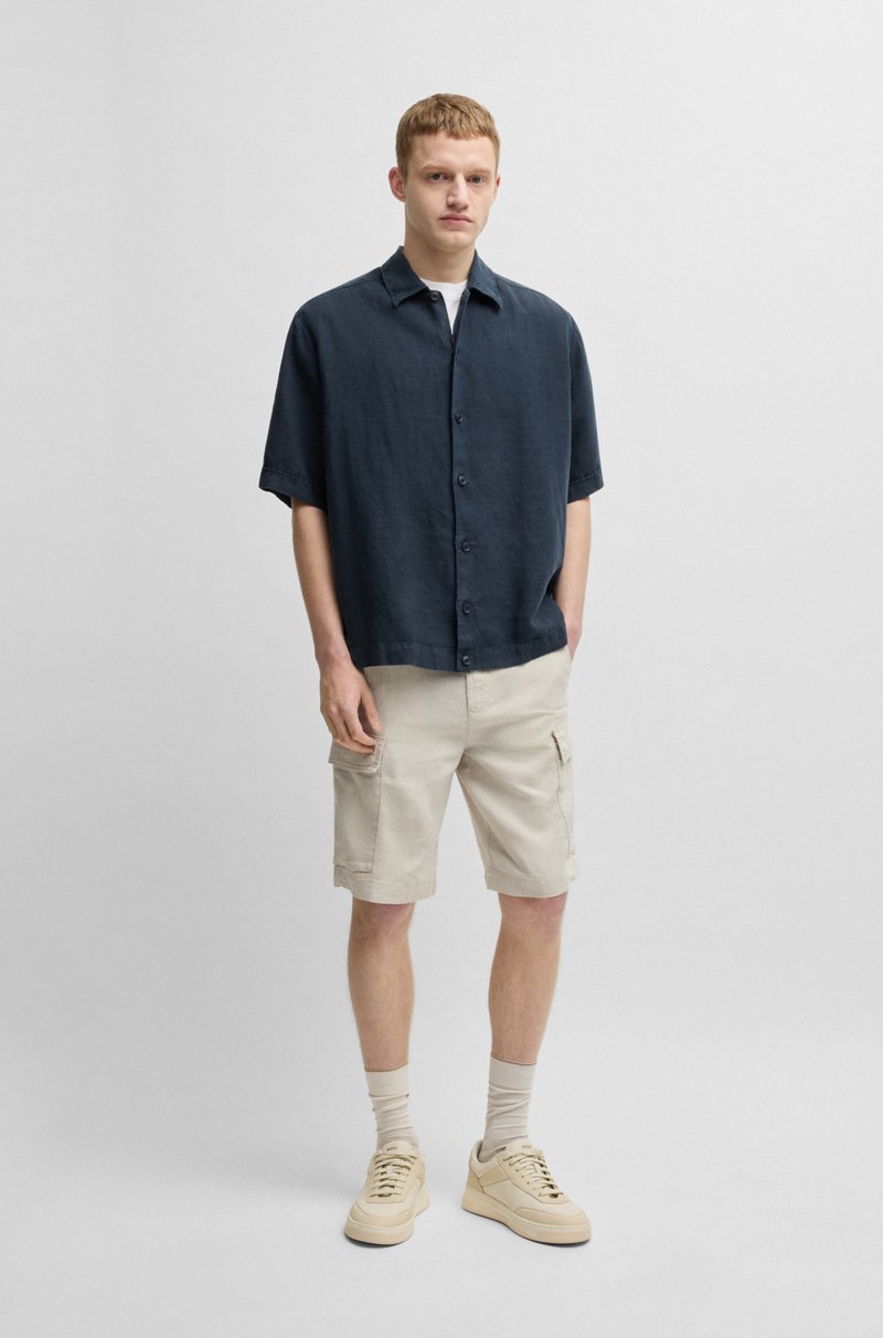 Hugo Boss Camisa Relaxed Fit De Lino Con Costuras Tonales