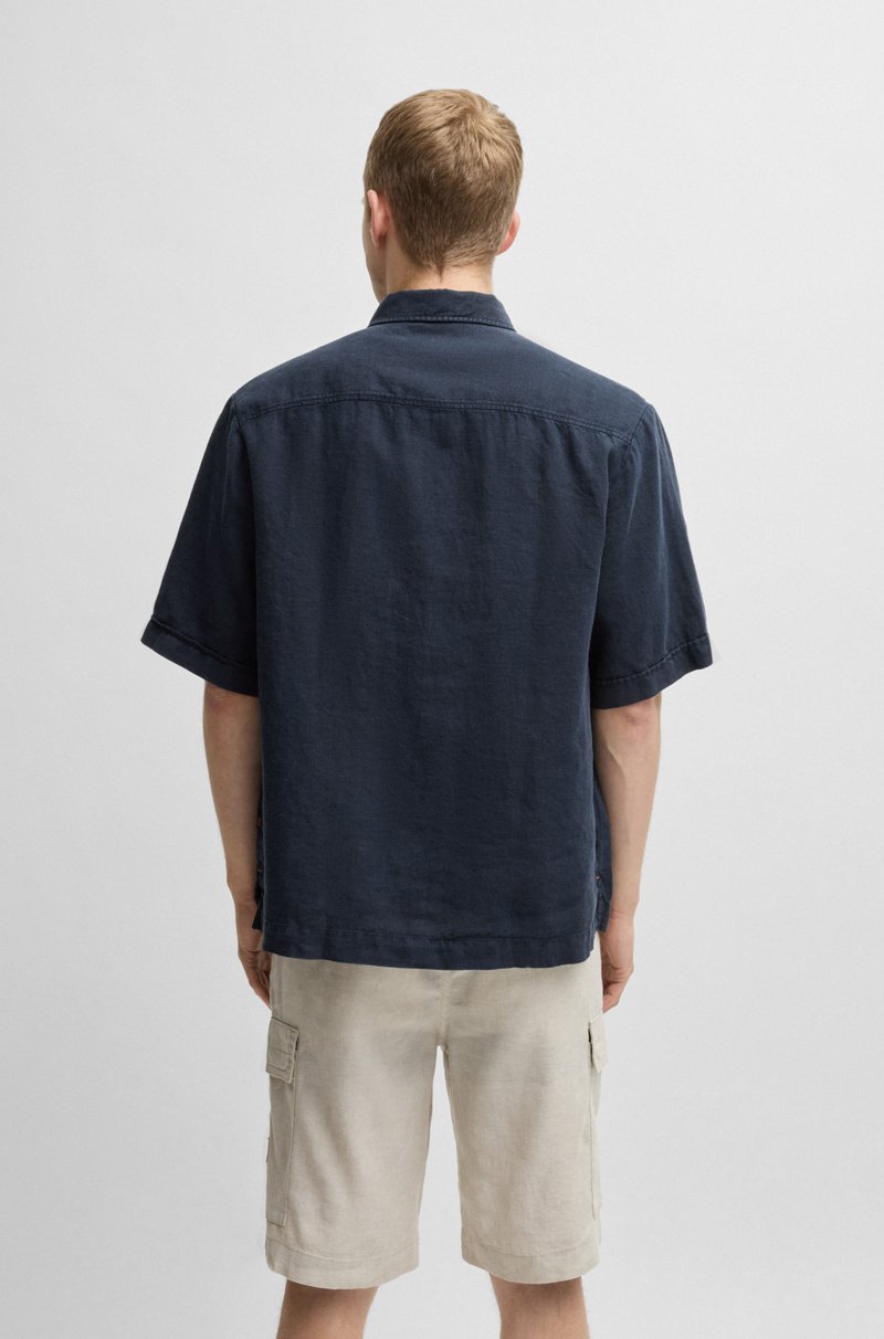Hugo Boss Camisa Relaxed Fit De Lino Con Costuras Tonales