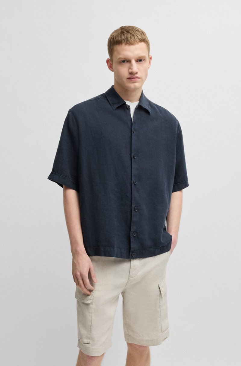 Hugo Boss Camisa relaxed fit de lino con costuras tonales