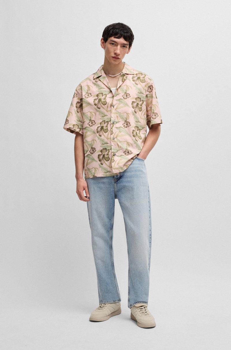 Hugo Boss Camisa Relaxed Fit En Popelín De Algodón Estampado