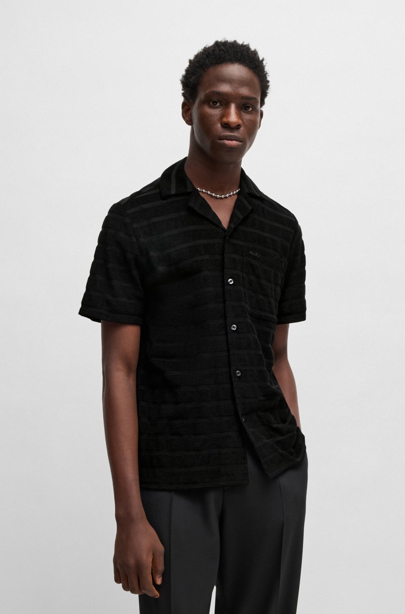 Hugo Boss Camisa relaxed fit en rizo de algodón a rayas